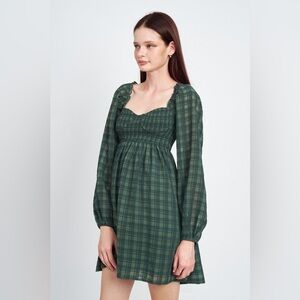 90s tee shirt dress Brown Check Print Sleeveless Babydoll Mini Dress